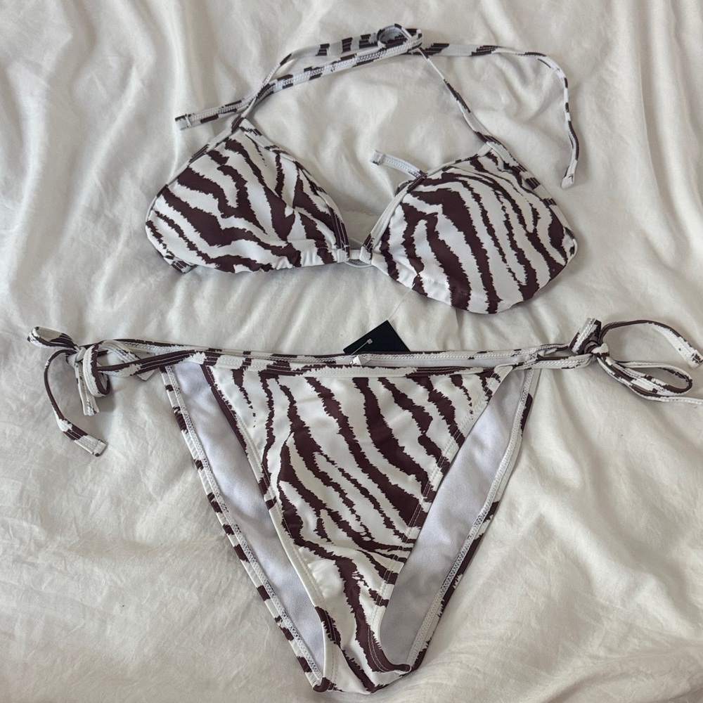 Boohoo Zebra Print Bikini - Brown and White